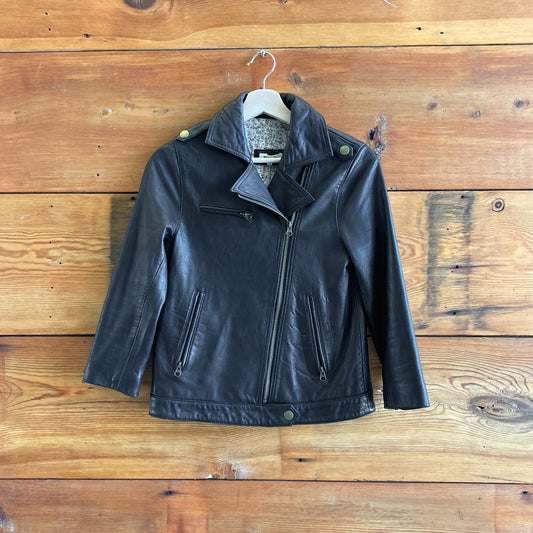 S - LA Made Black Soft Leather Asymmetric Zip Up Moto Jacket 0720PC