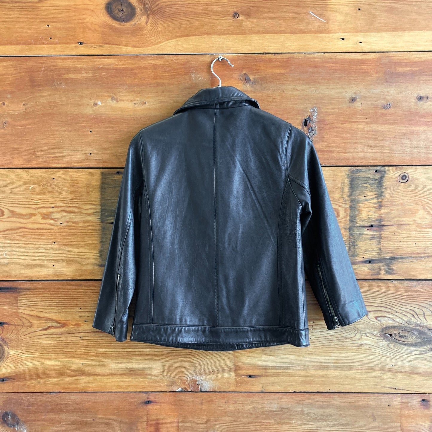 S - LA Made Black Soft Leather Asymmetric Zip Up Moto Jacket 0720PC