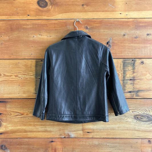 S - LA Made Black Soft Leather Asymmetric Zip Up Moto Jacket 0720PC