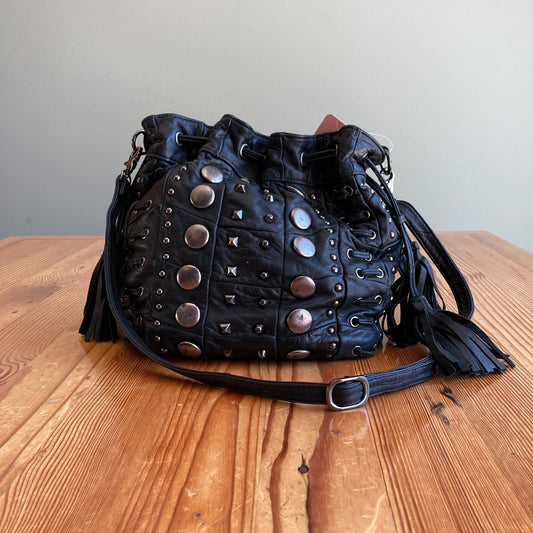 Monserat de Lucca Black Soft Lambskin Studded Tassel Trim Purse 1023RL