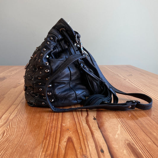 Monserat de Lucca Black Soft Lambskin Studded Tassel Trim Purse 1023RL