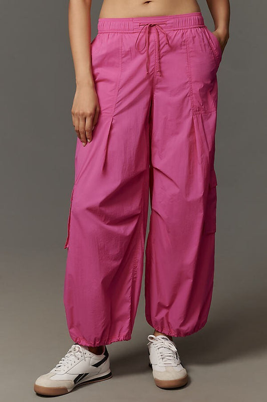 XS - Daily Practice Pink Wide Leg Cargo Basejump Parachute Pants NEW 0112SS