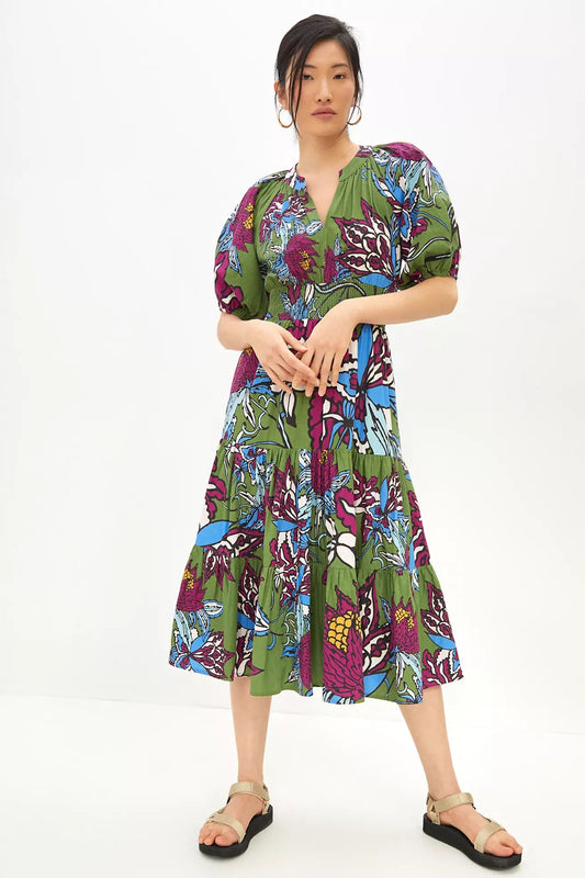 12 - Conditions Apply $178 Anthropologie Green Shirred Waist Midi Dress 0719JK