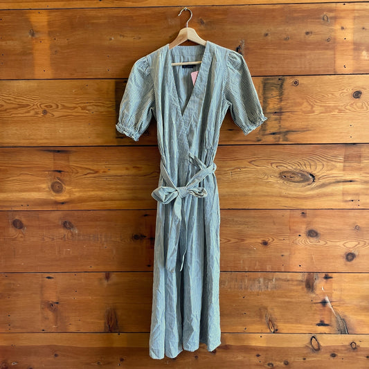 XS - Pendleton Blue White Striped Short Sleeve Wrap Midi Dress 0430SM