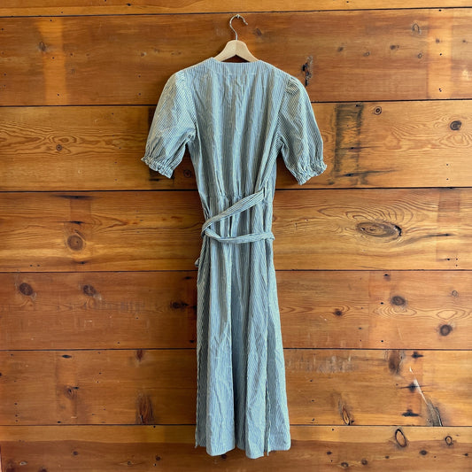 XS - Pendleton Blue White Striped Short Sleeve Wrap Midi Dress 0430SM