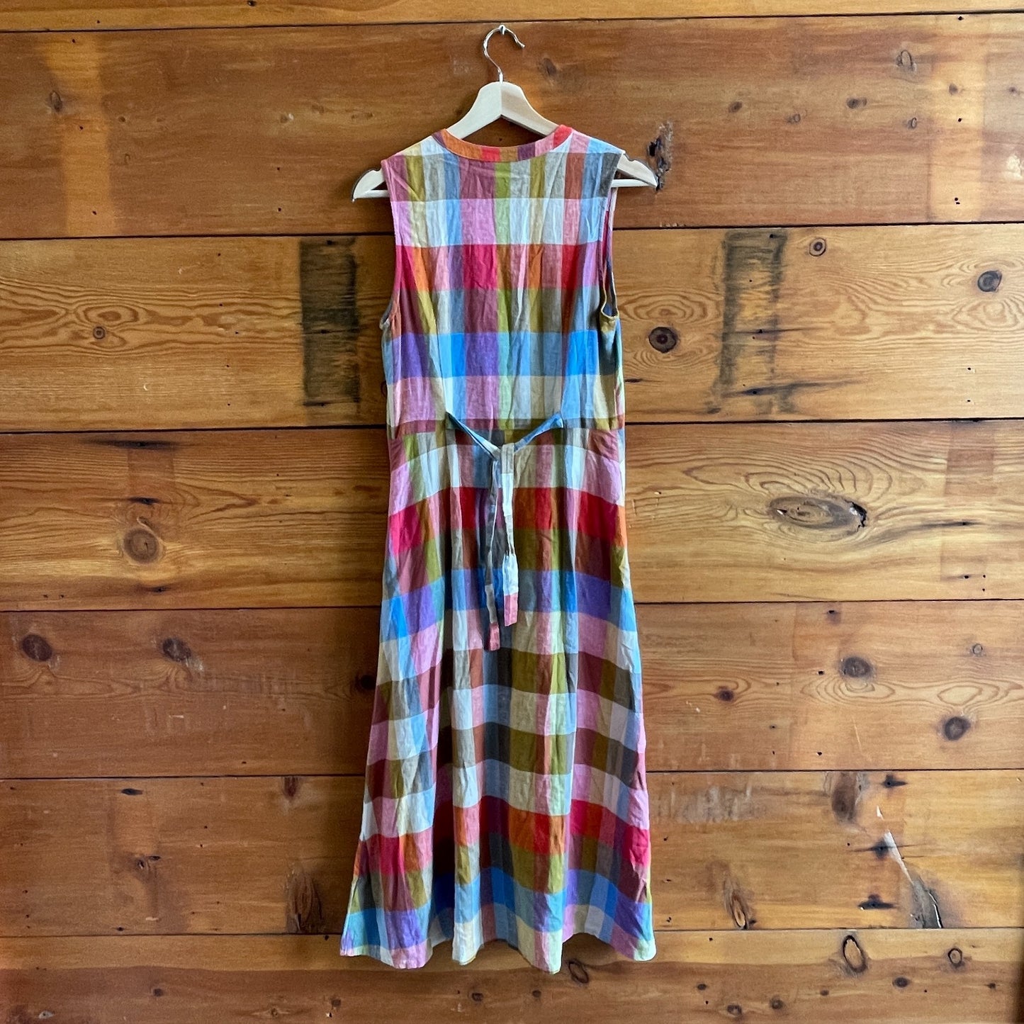 XS - Pendleton Lana Multi Color Plaid Linen Band Collar Midi Dress 0430SM