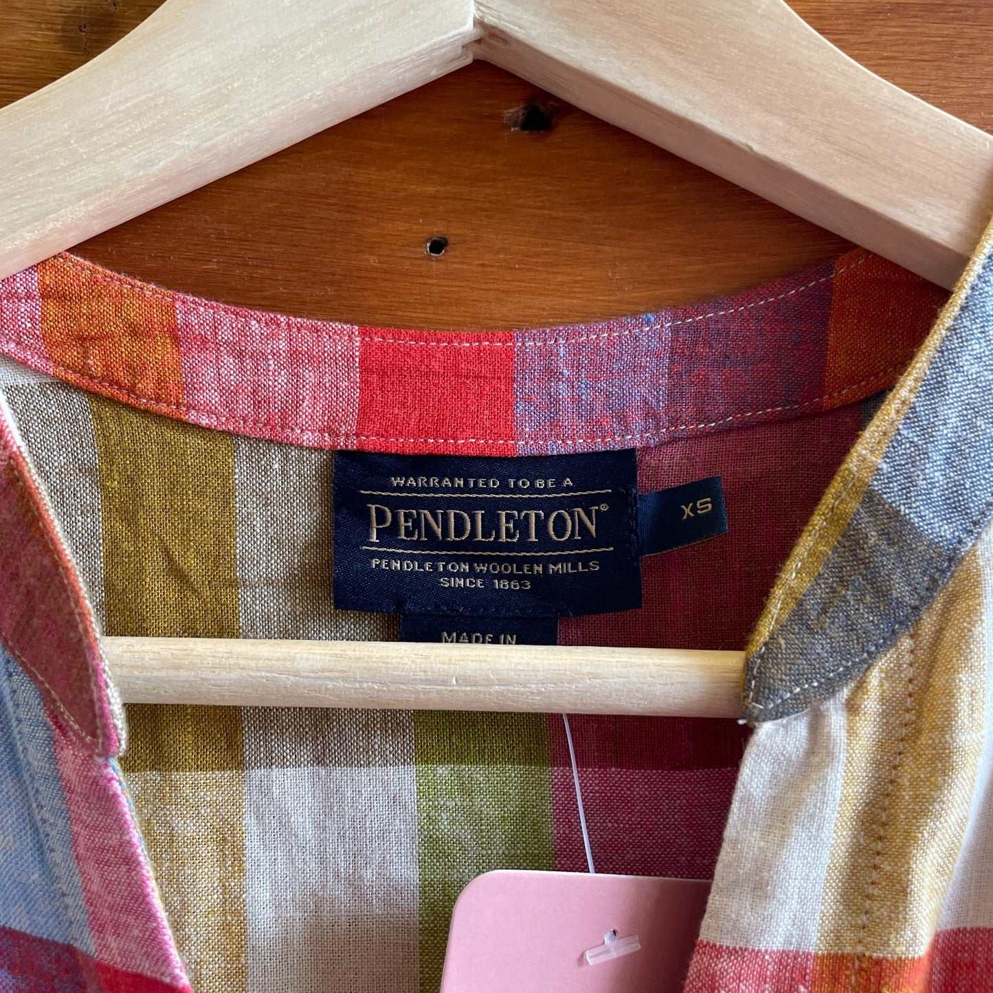 XS - Pendleton Lana Multi Color Plaid Linen Band Collar Midi Dress 0430SM