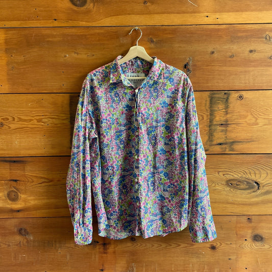 L - Frank & Eileen Floral Patterned Button Up Long Sleeve Shirt Top 0721DK