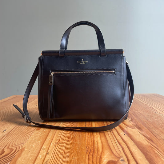 Kate Spade Black Leather Top Handle Royal Place Shoulder Bag 0315MN