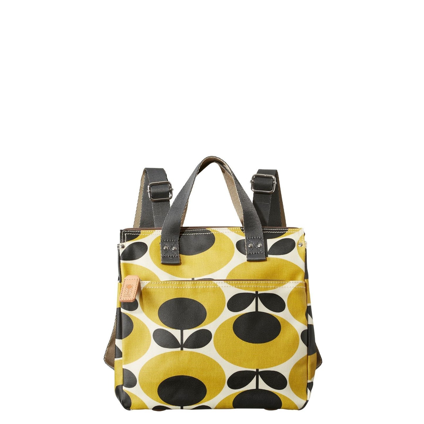 Orla Kiely Yellow & Black Retro Floral Print Small Coated Canvas Backpack 0721DK