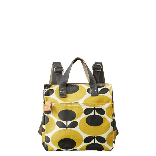 Orla Kiely Yellow & Black Retro Floral Print Small Coated Canvas Backpack 0721DK