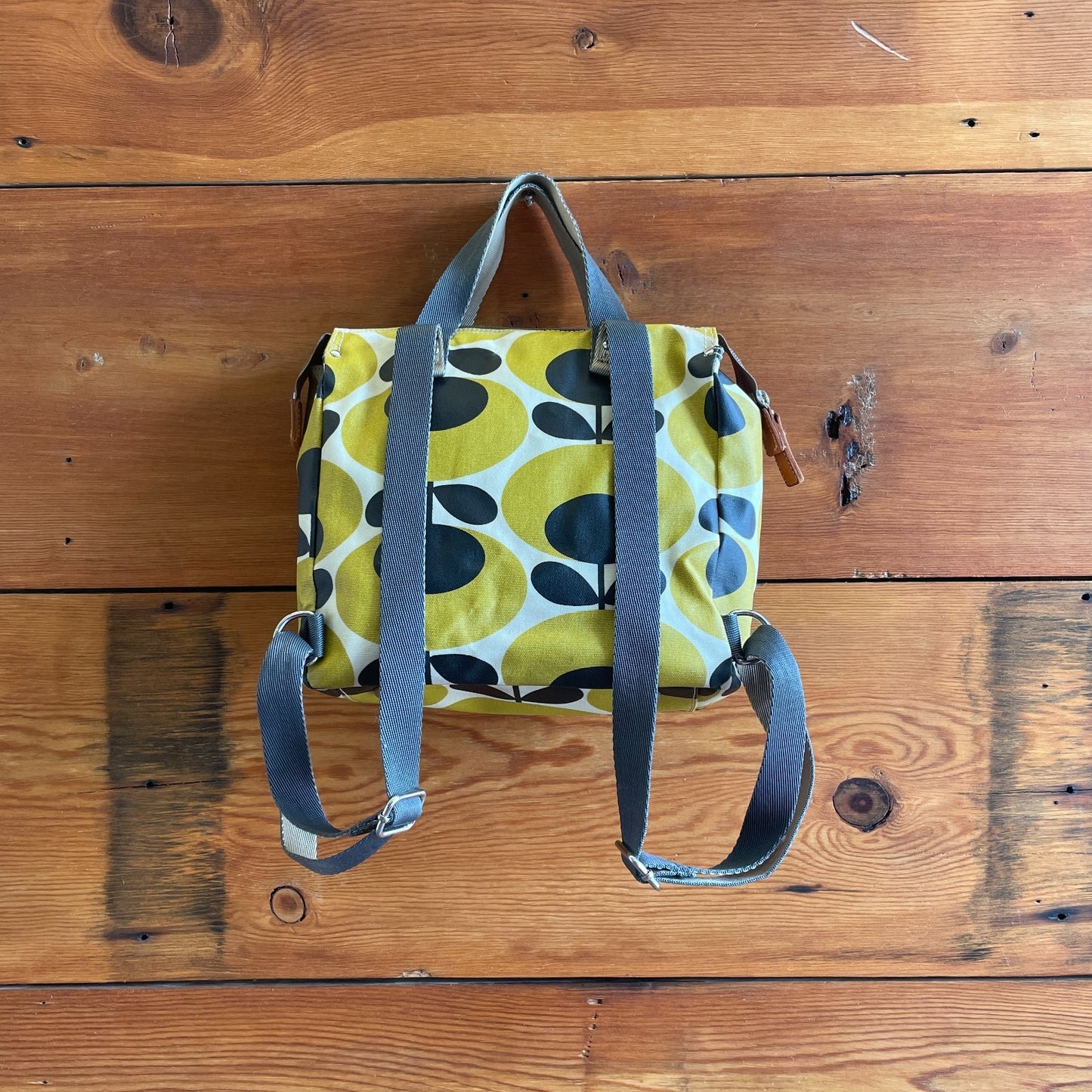 Orla Kiely Yellow & Black Retro Floral Print Small Coated Canvas Backpack 0721DK