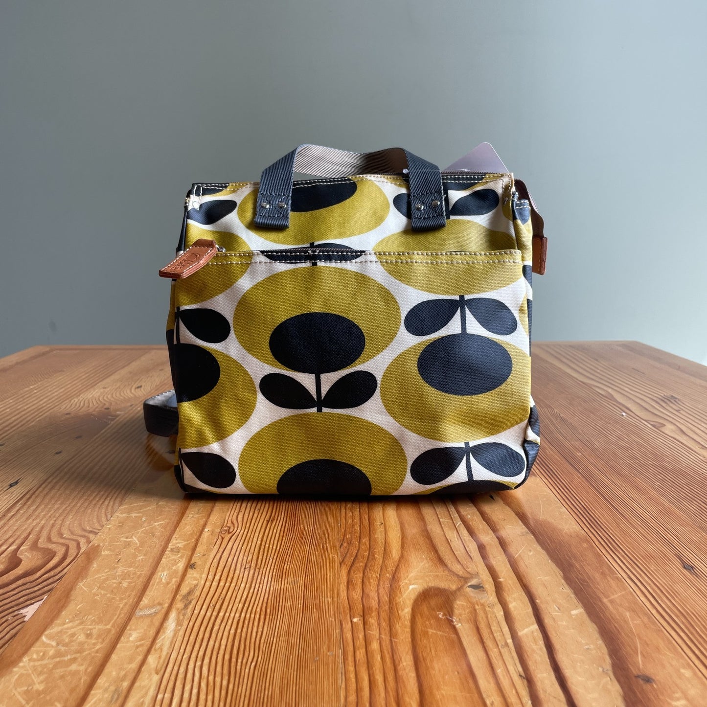 Orla Kiely Yellow & Black Retro Floral Print Small Coated Canvas Backpack 0721DK
