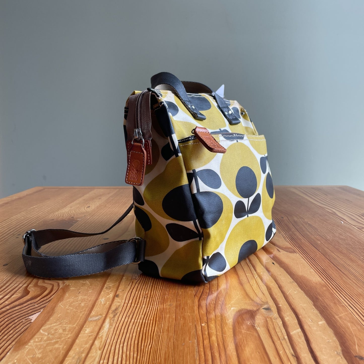 Orla Kiely Yellow & Black Retro Floral Print Small Coated Canvas Backpack 0721DK