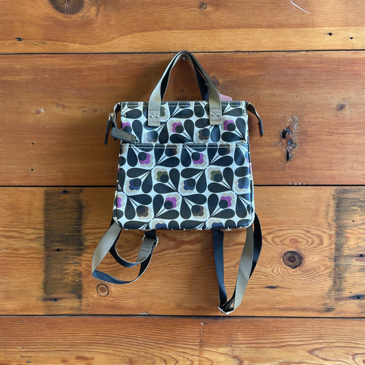 Orla Kiely Black & Purple Retro Floral Print Small Coated Canvas Backpack 0721DK