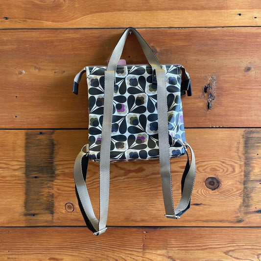 Orla Kiely Black & Purple Retro Floral Print Small Coated Canvas Backpack 0721DK
