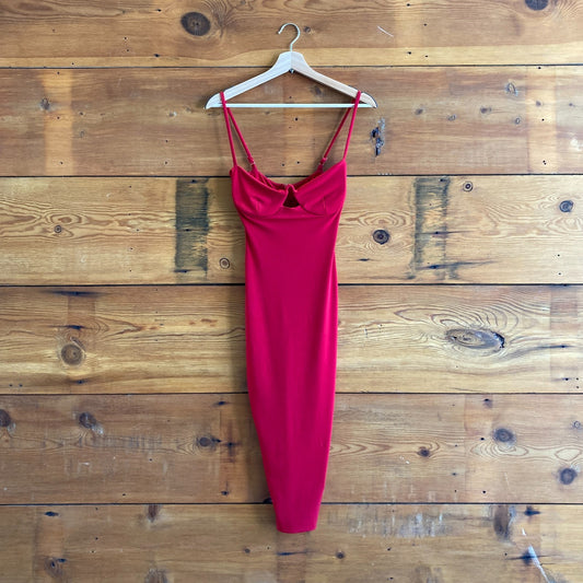 S - Nookie $199 Red Bodycon Cut Out Underwire Flirt Midi Dress 0726MN