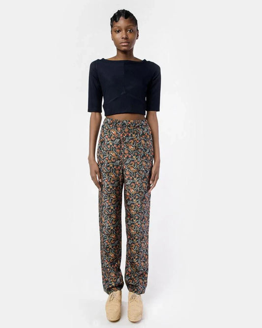 40 / M - Isabel Marant Navy & Brown Patterned 100% Silk Lounge Pants 0425KN