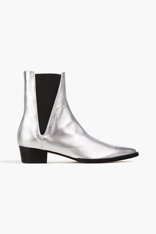 36 / 6 - Frame Silver Leather Metallic Carson Chelsea Boots NEW 0929JM