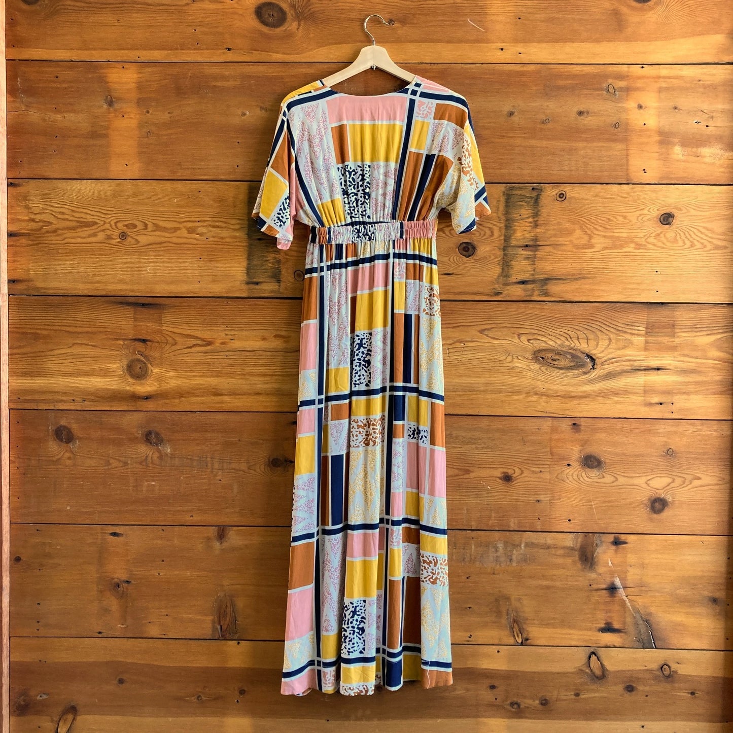 XS - The Odells Geo Patterned Short Sleeve Sienna Deep V Maxi Dress 1103LJ