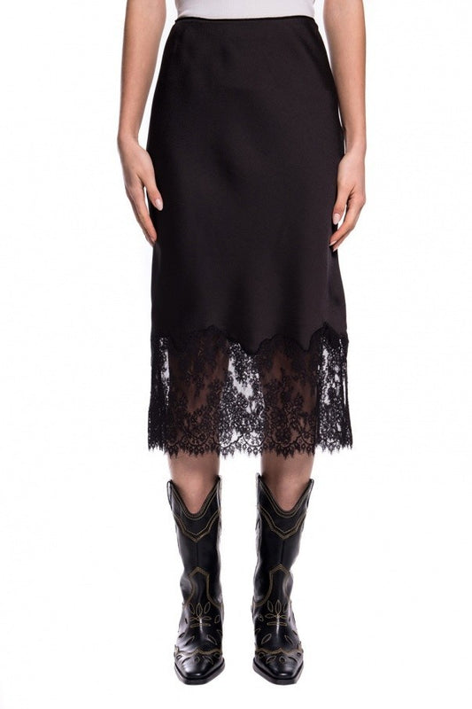 2 - All Saints Black Silky Lace Hem Bridgette Midi Length Skirt 1022ED