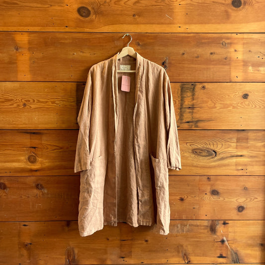 S / M - It Is Well L.A. $260 Tan Italian Linen Open Front Duster Jacket 0803BH