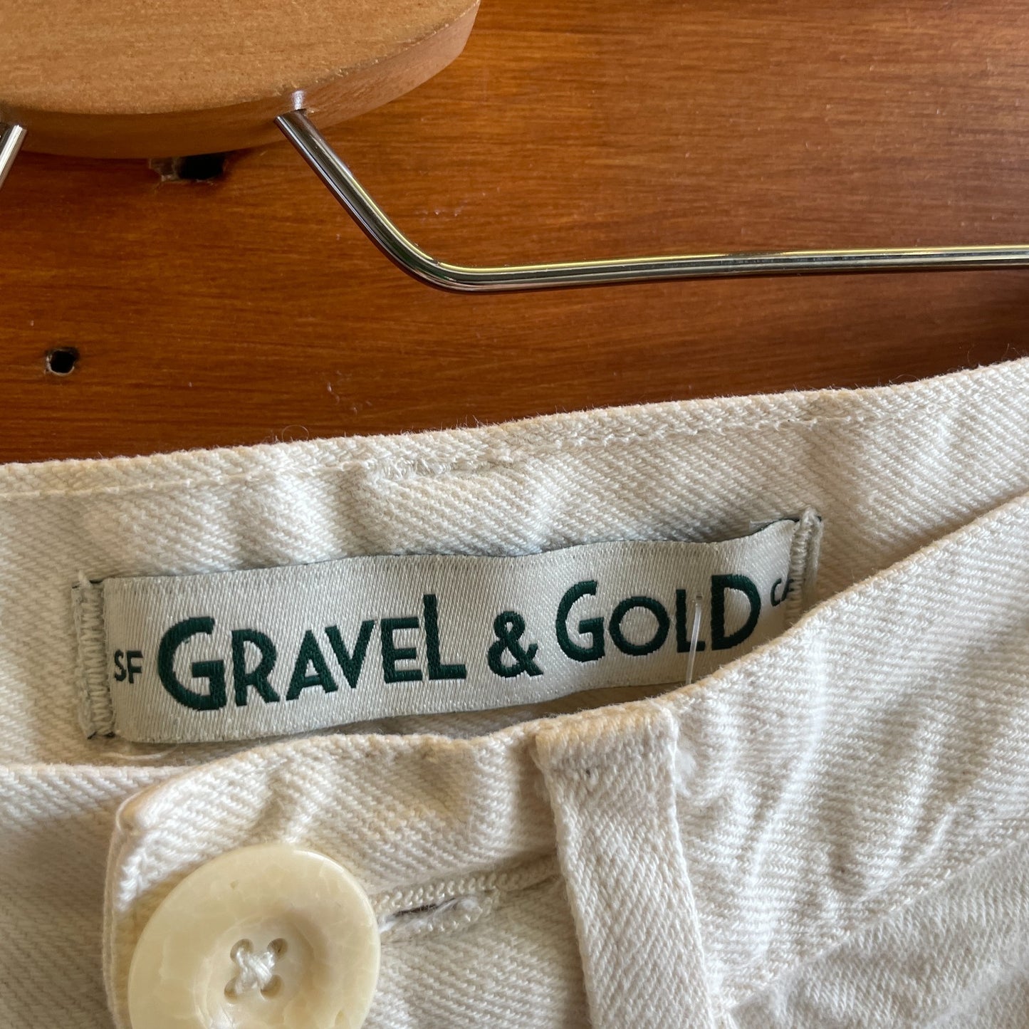 00 - Gravel & Gold Ecru White Denim Frayed Hem High Waisted Pants 0803BH