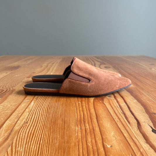 36 / 6- Jenni Kayne $395 Brown Suede Leather Point Toe Slides Mules Shoes 1209BM