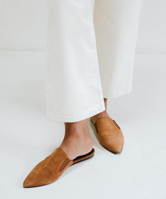 36 / 6- Jenni Kayne $395 Brown Suede Leather Point Toe Slides Mules Shoes 1209BM