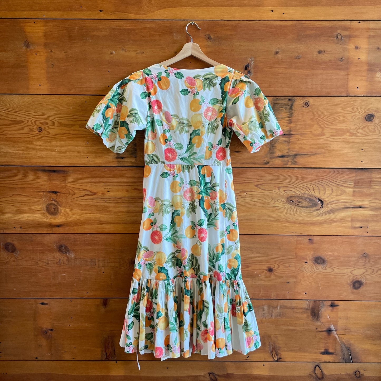 4 - Cara Cara Grapefruit Print Georgica Puff Sleeve Midi Dress 0611AJ