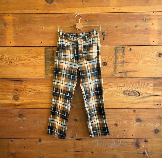 M - LYKKE WULLF Brown Plaid Flannel Womens Ranch Pants 0312IG