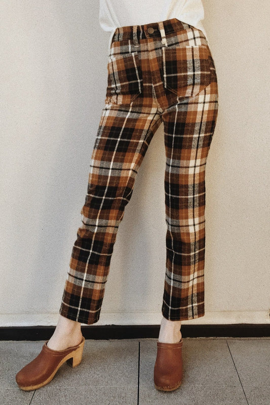 M - LYKKE WULLF Brown Plaid Flannel Womens Ranch Pants 0312IG