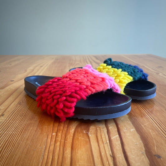 38 / .5-8 - Mira Mikati Playful Color Block Loop Knit Slides Sandals 0611AJ