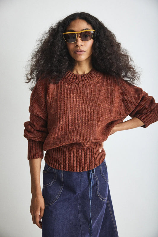 M - Misha & Puff Brown Classic Crewneck Heavy Knit Deck Sweater 0611AJ