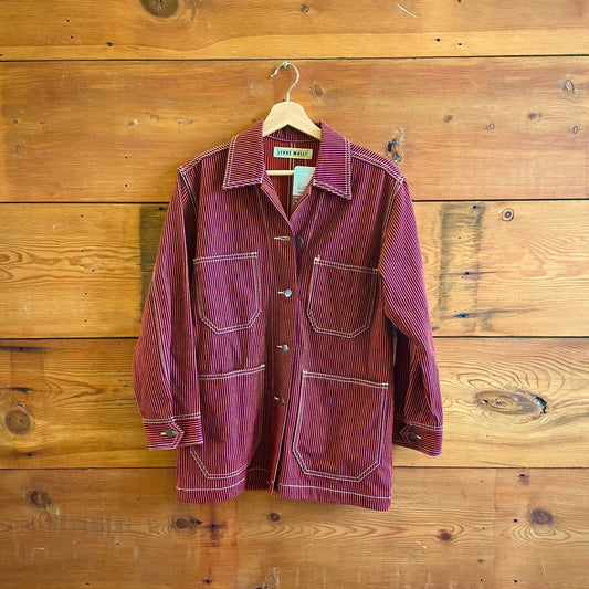 XS - LYKKE WULLF Red Navy Striped Redwood Cotton Womens Chore Jacket 0312IG