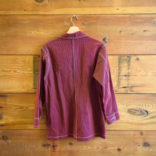 XS - LYKKE WULLF Red Navy Striped Redwood Cotton Womens Chore Jacket 0312IG