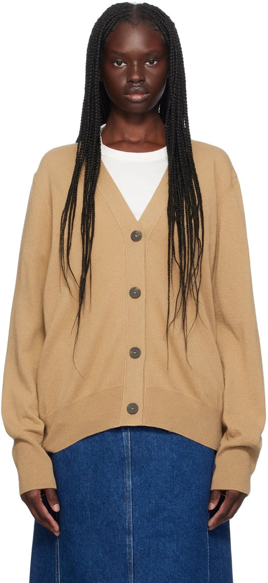 XL - Studio Nicholson Tan Button Front V-Neck RALL Cardigan Sweater 0611AJ