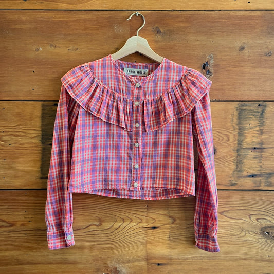 XS - LYKKE WULLF Red Plaid Long Sleeve Ruffled Shirt Top 0312IG
