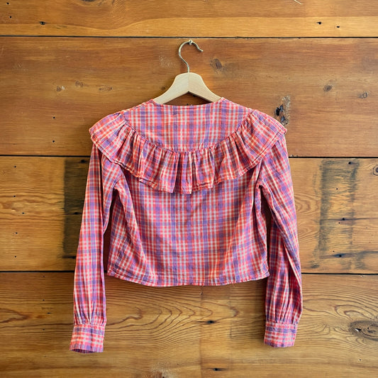 XS - LYKKE WULLF Red Plaid Long Sleeve Ruffled Shirt Top 0312IG