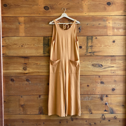 XS - Back Beat Co Goldenrod Tie Back Patch Pocket Organic Cotton Jumpsuit 0312IG