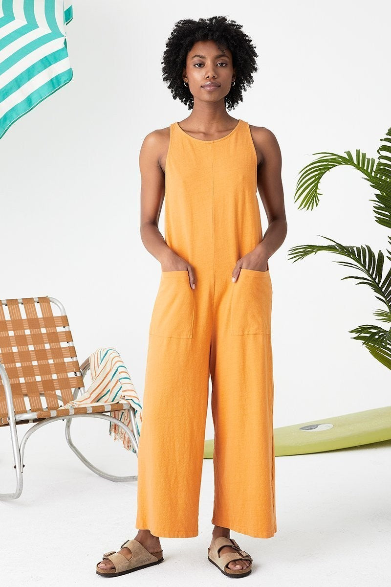 XS - Back Beat Co Goldenrod Tie Back Patch Pocket Organic Cotton Jumpsuit 0312IG