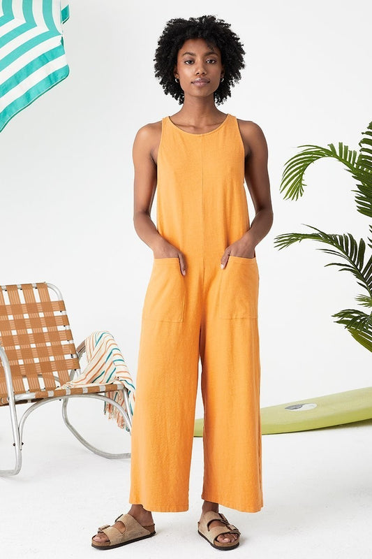 XS - Back Beat Co Goldenrod Tie Back Patch Pocket Organic Cotton Jumpsuit 0312IG