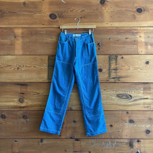 2 - LYKKE WULLF Blue Contrast Stitch High Waist Workwear Pants 0312IG