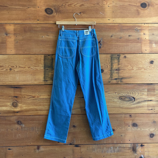 2 - LYKKE WULLF Blue Contrast Stitch High Waist Workwear Pants 0312IG