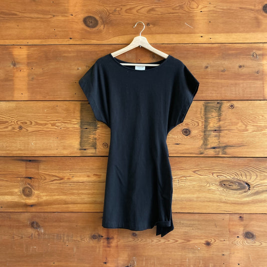 XS - Sezane Black Hip Tie Sabrina Short Sleeve Organic Cotton Dress 0312IG