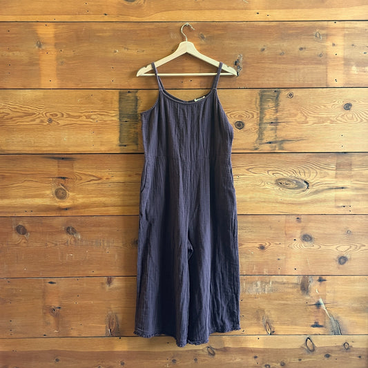 S - Eileen Fisher Brown Gauze Cotton Sleeveless Wide Leg Cropped Jumpsuit 0721DK