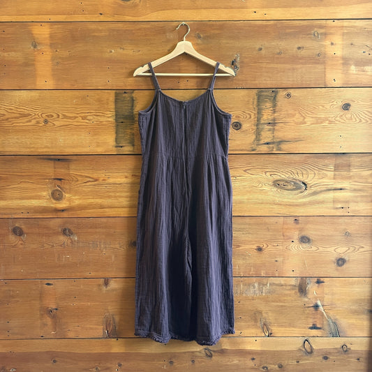 S - Eileen Fisher Brown Gauze Cotton Sleeveless Wide Leg Cropped Jumpsuit 0721DK