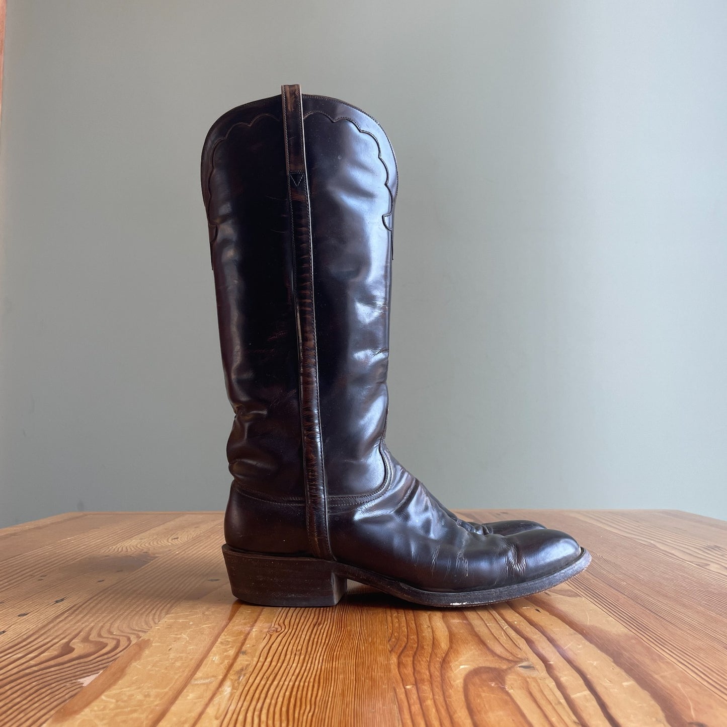10 - Lucchese Handmade Brown Leather Western Buffalo Roper L1104 Boots 0628AC
