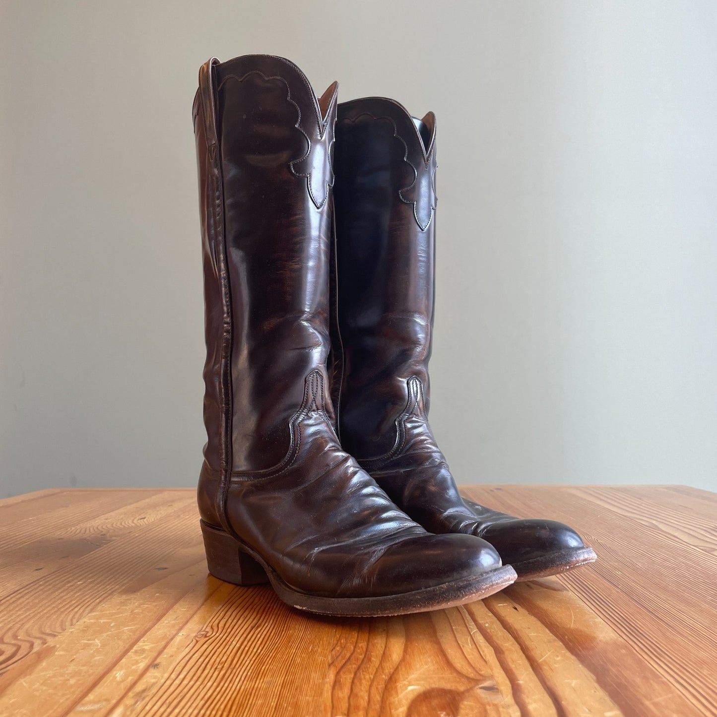 10 - Lucchese Handmade Brown Leather Western Buffalo Roper L1104 Boots 0628AC
