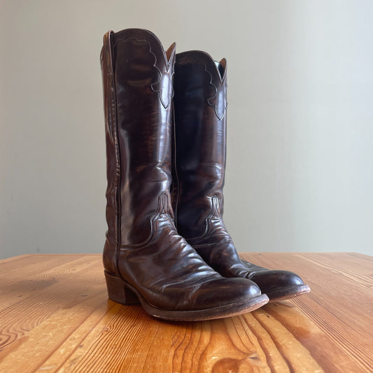 10 - Lucchese Handmade Brown Leather Western Buffalo Roper L1104 Boots 0628AC